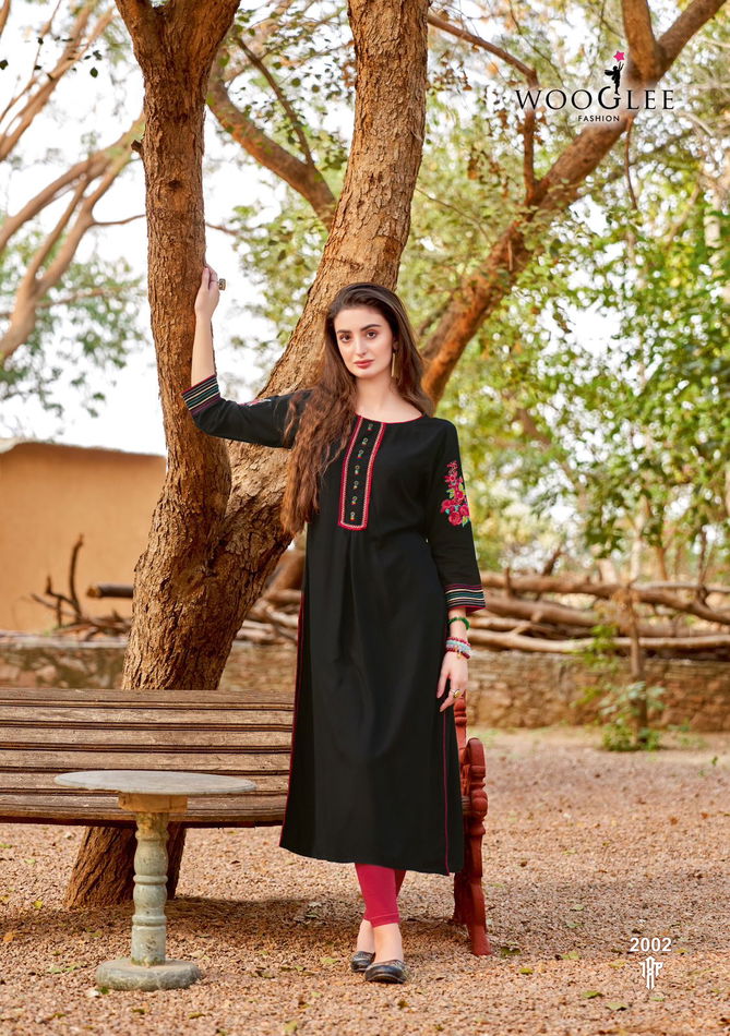 Samira By Wooglee Designer  Rayon Embroidery Kurtis Wholesale Price In Surat
